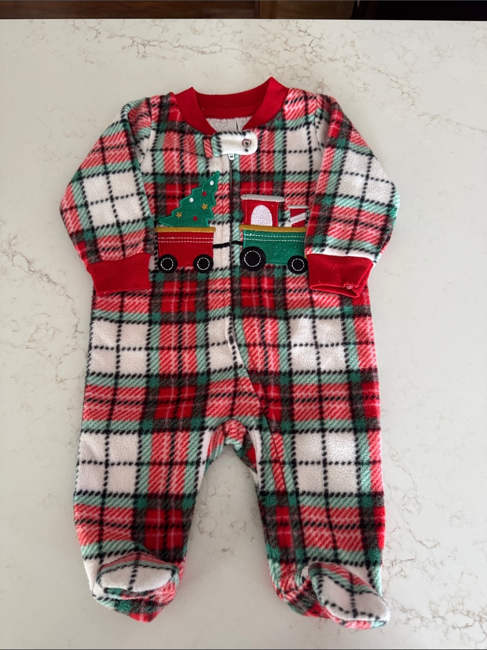 Cozy Plaid Holiday Footed One-Piece - Red & Green
